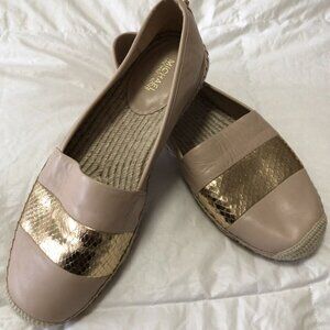 Michael Kors Ivy Pebbled Leather Espadrille Flats Pale Pink/Nude Gold~SZ 8